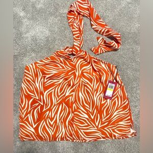 Vince Camuto Orange and White Zebra Print Halter Top